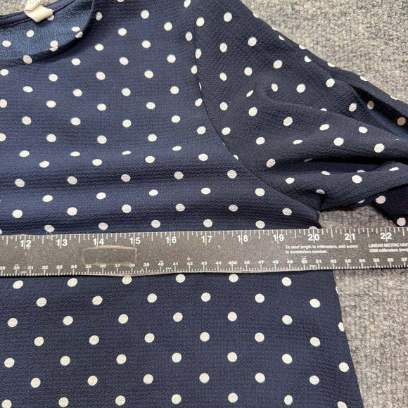 Pink Blush Polka Dot Blouse Womens L Navy Blue White Long Sleeve Tie Cuff Top - Picture 5 of 8